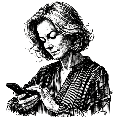 Sketch of woman looking at phone